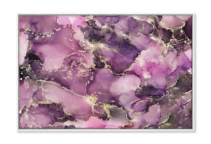 Violet & Gold Abstract Alcohol Ink Painting Wall Art Limited Edition High Quality Print Canvas Box Framed White