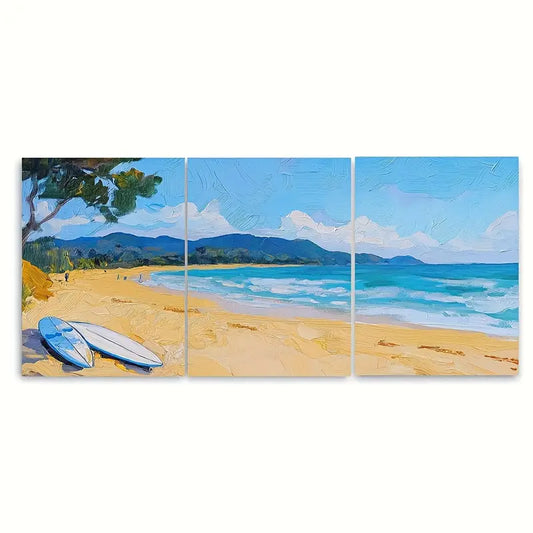 3pcs Tropical Surf Scene Sandy Beach Metal Print Ready to Hang Art