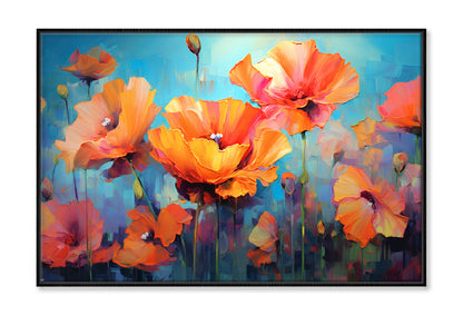 Orange Red Poppy Flowers Oil Painting Wall Art Limited Edition High Quality Print Canvas Box Framed Black