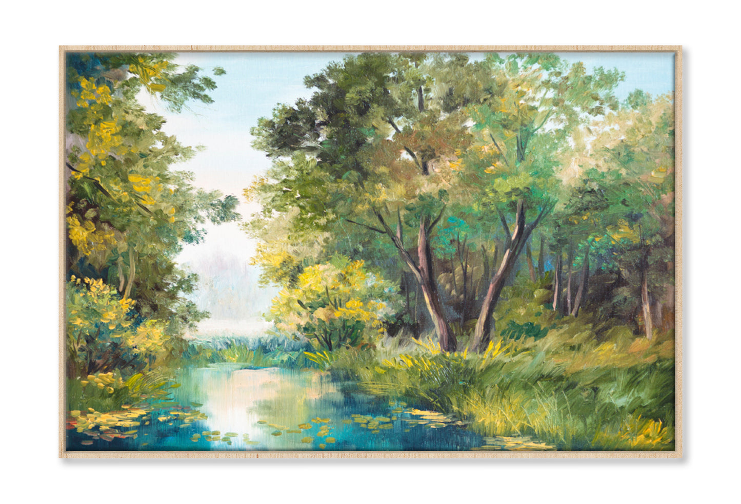 Pond In The Forest Oil Painting Wall Art Limited Edition High Quality Print Canvas Box Framed Natural