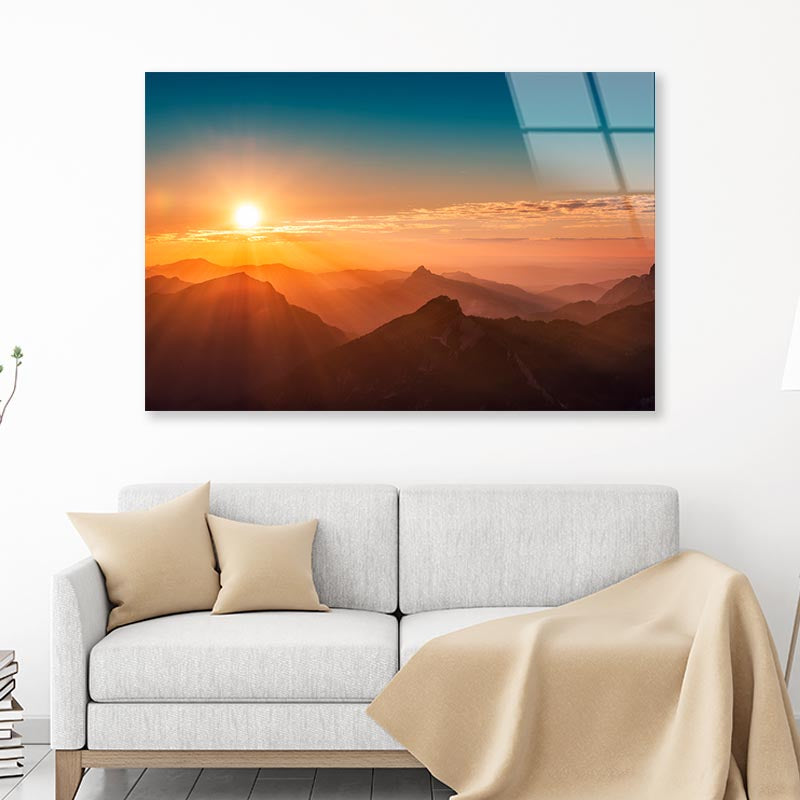 Colorful Sunset on Top of Austrian Mountain Alps Acrylic Glass Print Tempered Glass Wall Art 100% Made in Australia Ready to Hang