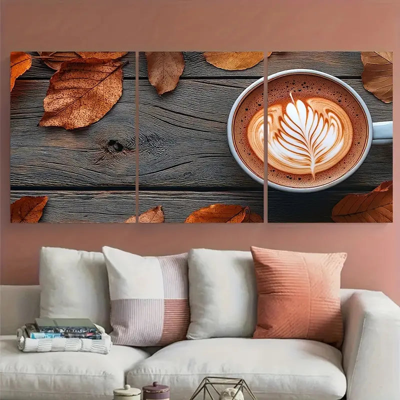 3pcs Hot Pumpkin Spiced Latte with Autumn Metal Print Ready to Hang Art