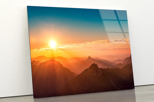 Colorful Sunset on Top of Austrian Mountain Alps Acrylic Glass Print Tempered Glass Wall Art 100% Made in Australia Ready to Hang