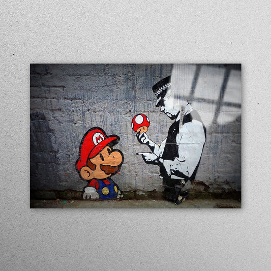 Super Mario Banksy Acrylic Glass Print Tempered Glass Wall Art 100% Made in Australia Ready to Hang