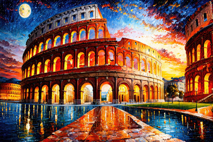 Oil Painting of Colosseum in Rome Home Decor Premium Quality Poster Print Choose Your Sizes