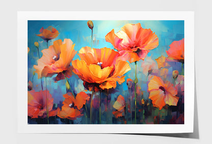 Orange Red Poppy Flowers Oil Painting Wall Art Limited Edition High Quality Print Unframed Roll Canvas None