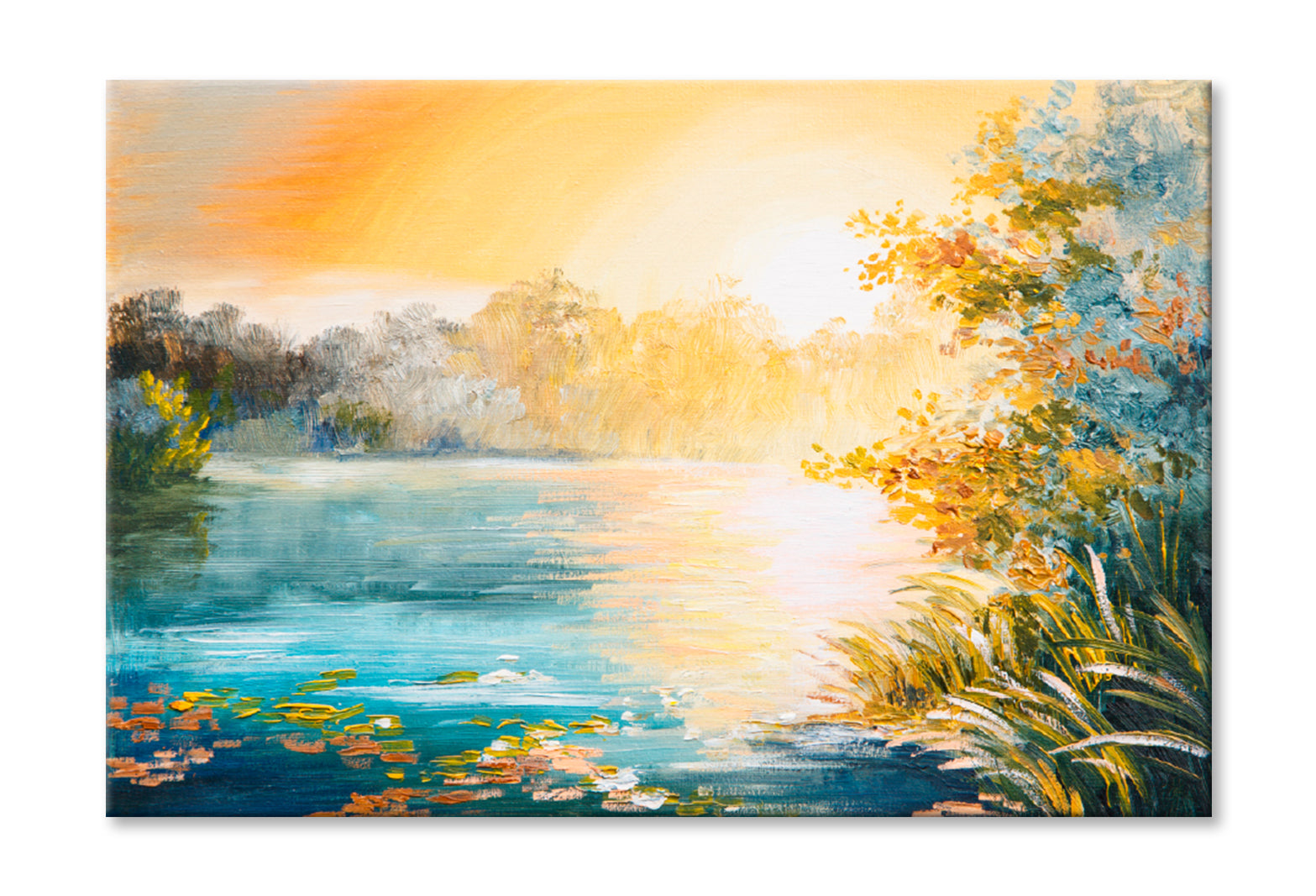 Sunset On The Lake Painting Limited Edition High Quality Print Stretched Canvas None