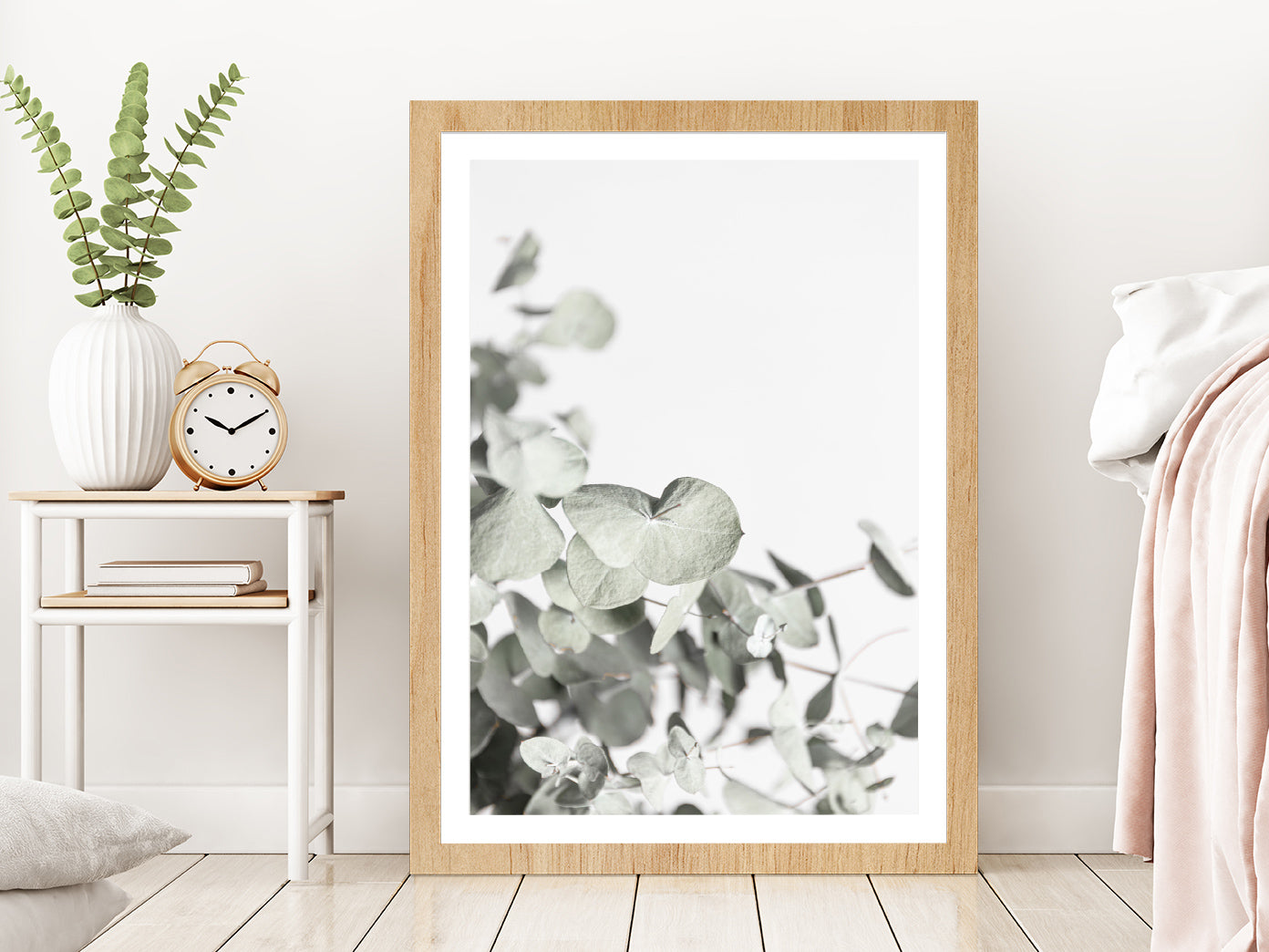 Tropical Leaves Faded Closeup Photograph Glass Framed Wall Art, Ready to Hang Quality Print With White Border Oak