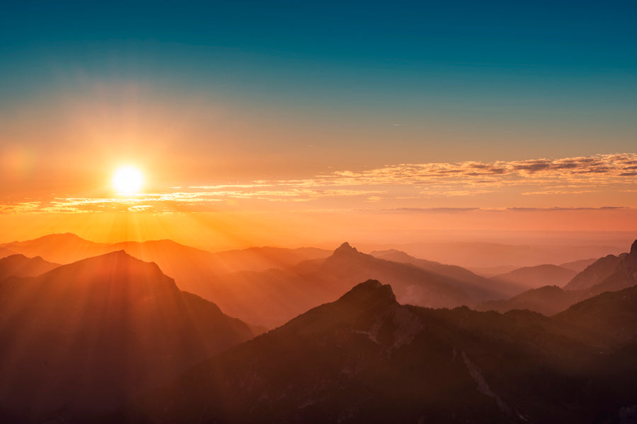 Colorful Sunset on Top of Austrian Mountain Alps Acrylic Glass Print Tempered Glass Wall Art 100% Made in Australia Ready to Hang