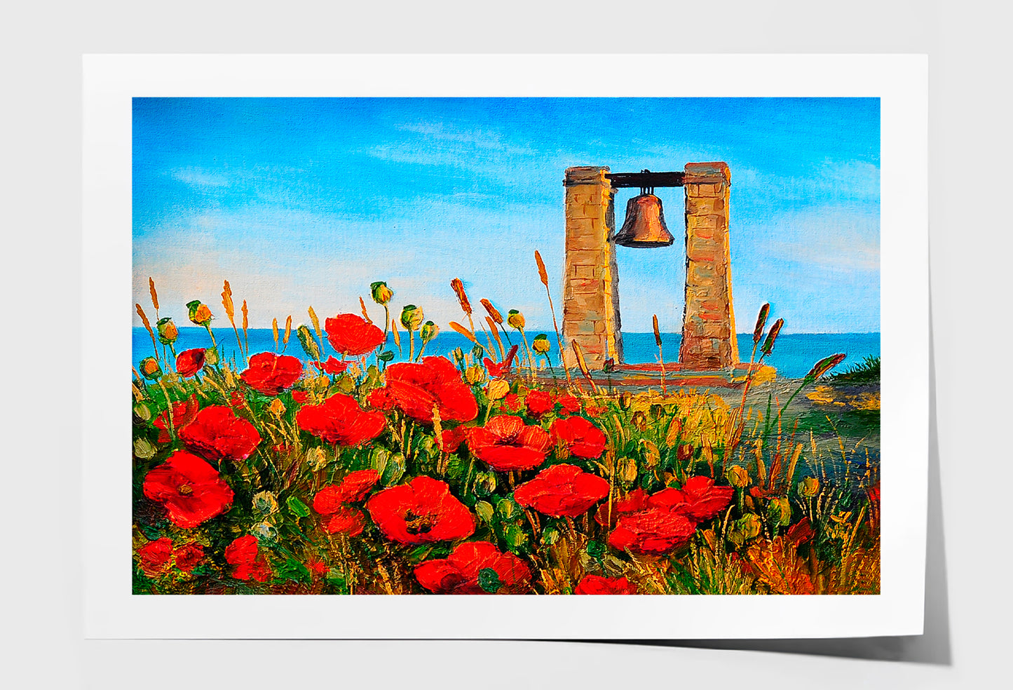 Poppies Near The Sea & Bell At Sunset Painting Wall Art Limited Edition High Quality Print Unframed Roll Canvas None