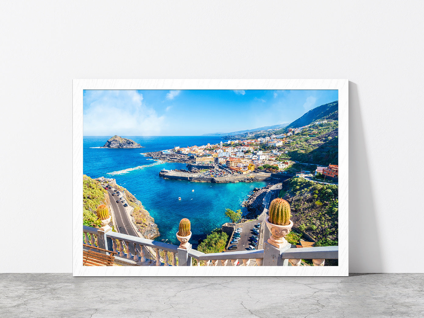 Garachico Town Of Tenerife Glass Framed Wall Art, Ready to Hang Quality Print Without White Border White