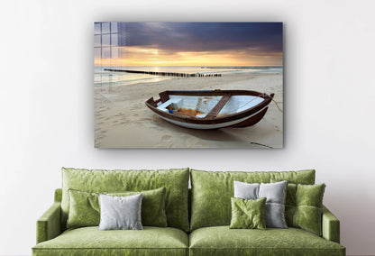 Boat near Sunset Beach UV Direct Aluminum Print Australian Made Quality