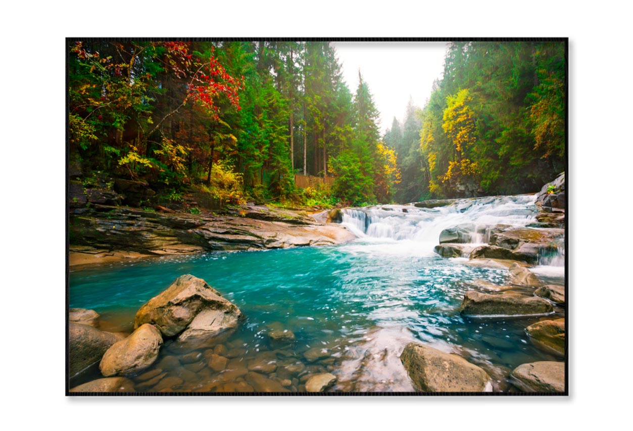 Waterfall On Mountain River in The Forest Home Decor Premium Quality Poster Print Choose Your Sizes