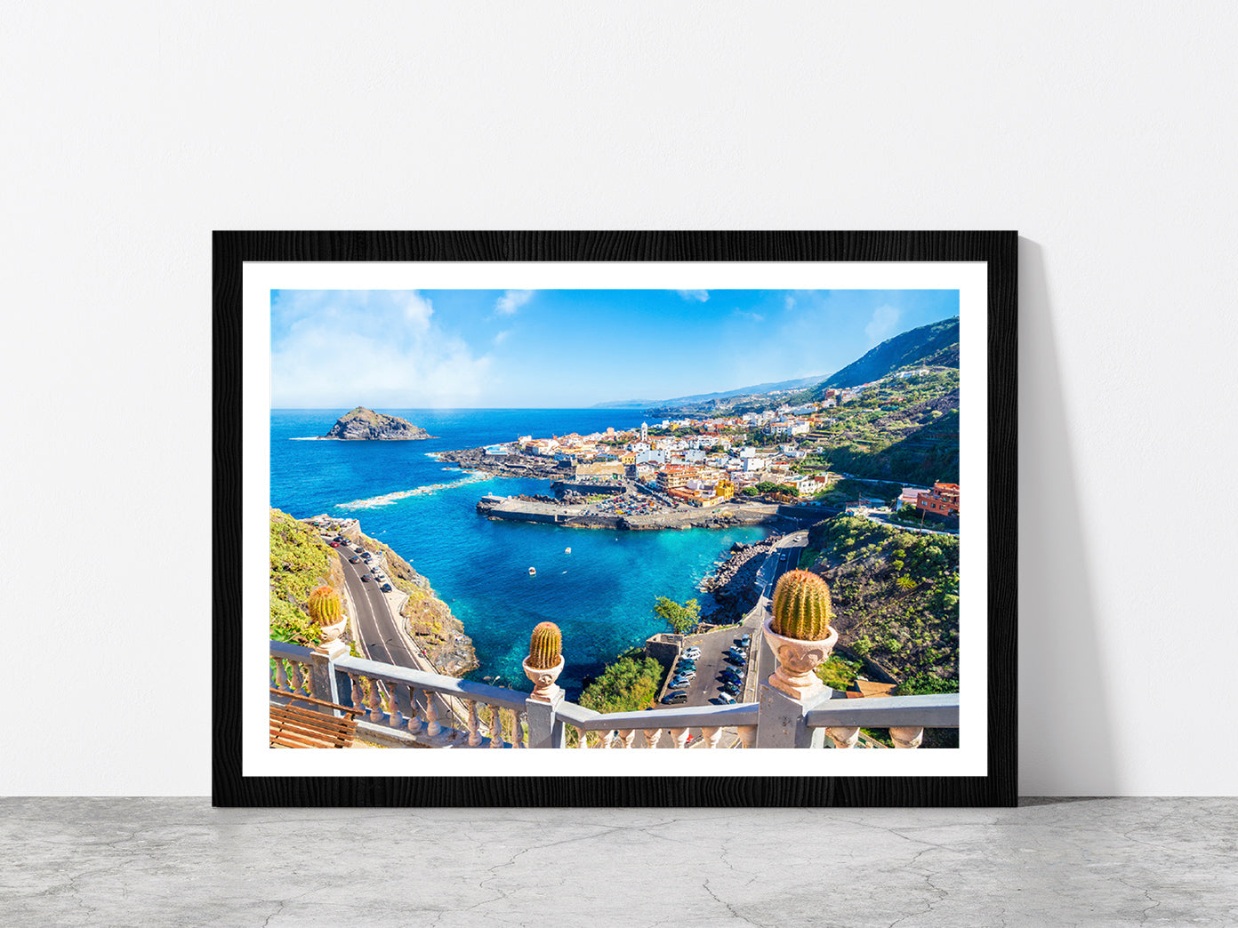 Garachico Town Of Tenerife Glass Framed Wall Art, Ready to Hang Quality Print With White Border Black