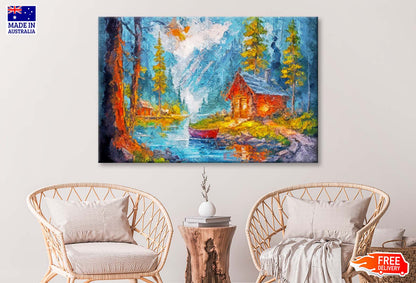 Log House. Cabin for Camping. Holidays in the Mountains. Beautiful Forest Nature Wall Art Limited Edition High Quality Print