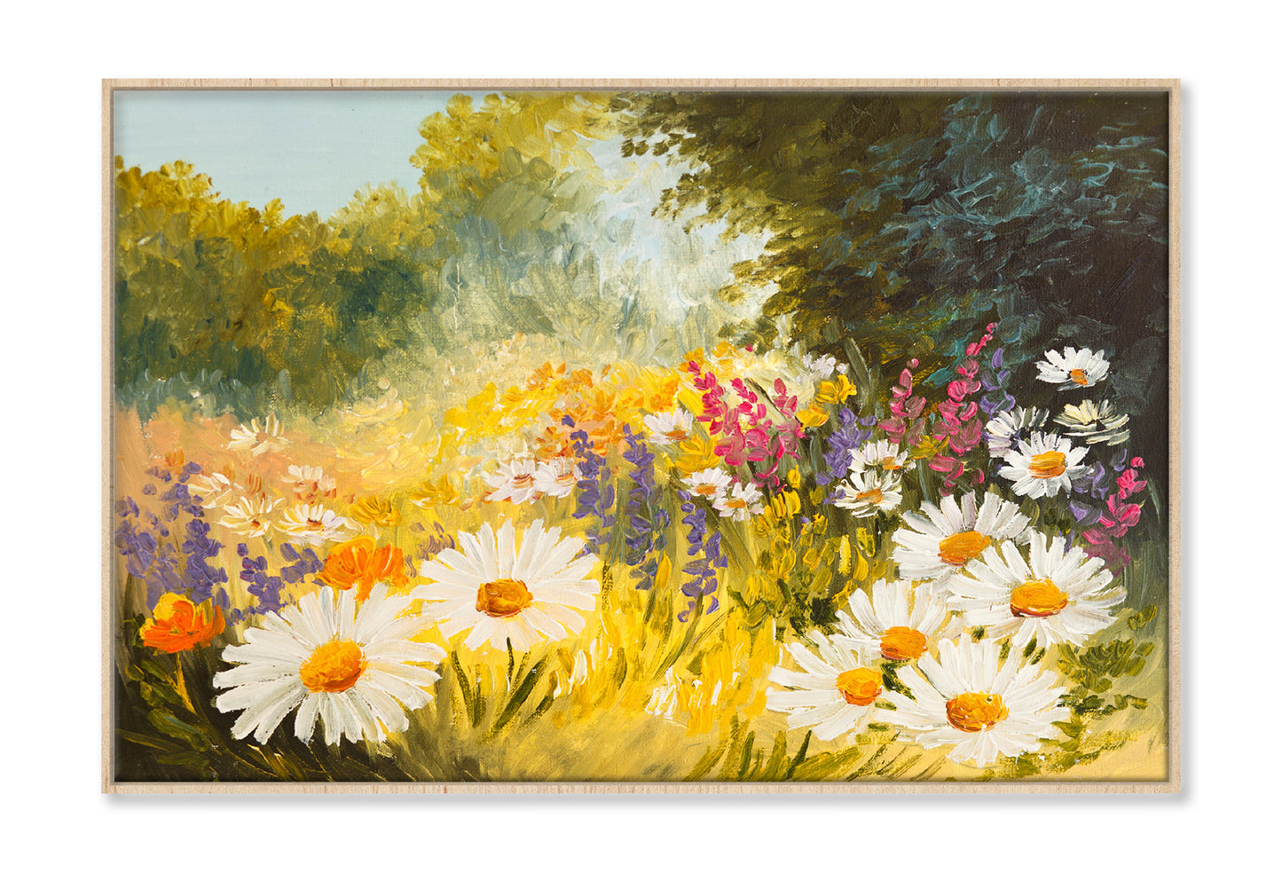 Field Of Daisies Green Forest Oil Painting Limited Edition High Quality Print Canvas Box Framed Natural