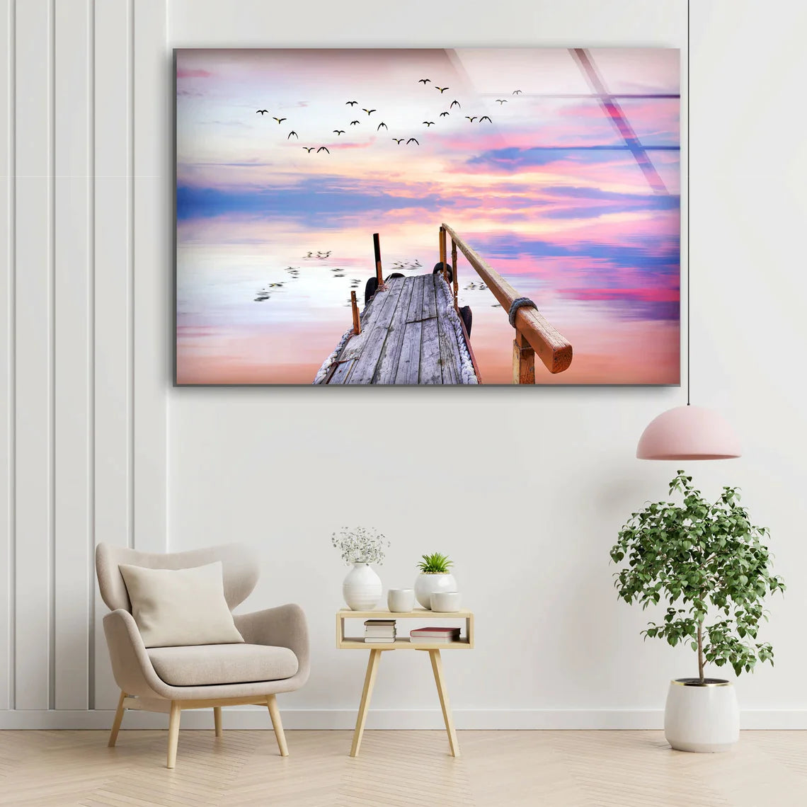 Wooden Pier Sunset Lake UV Direct Aluminum Print Australian Made Quality