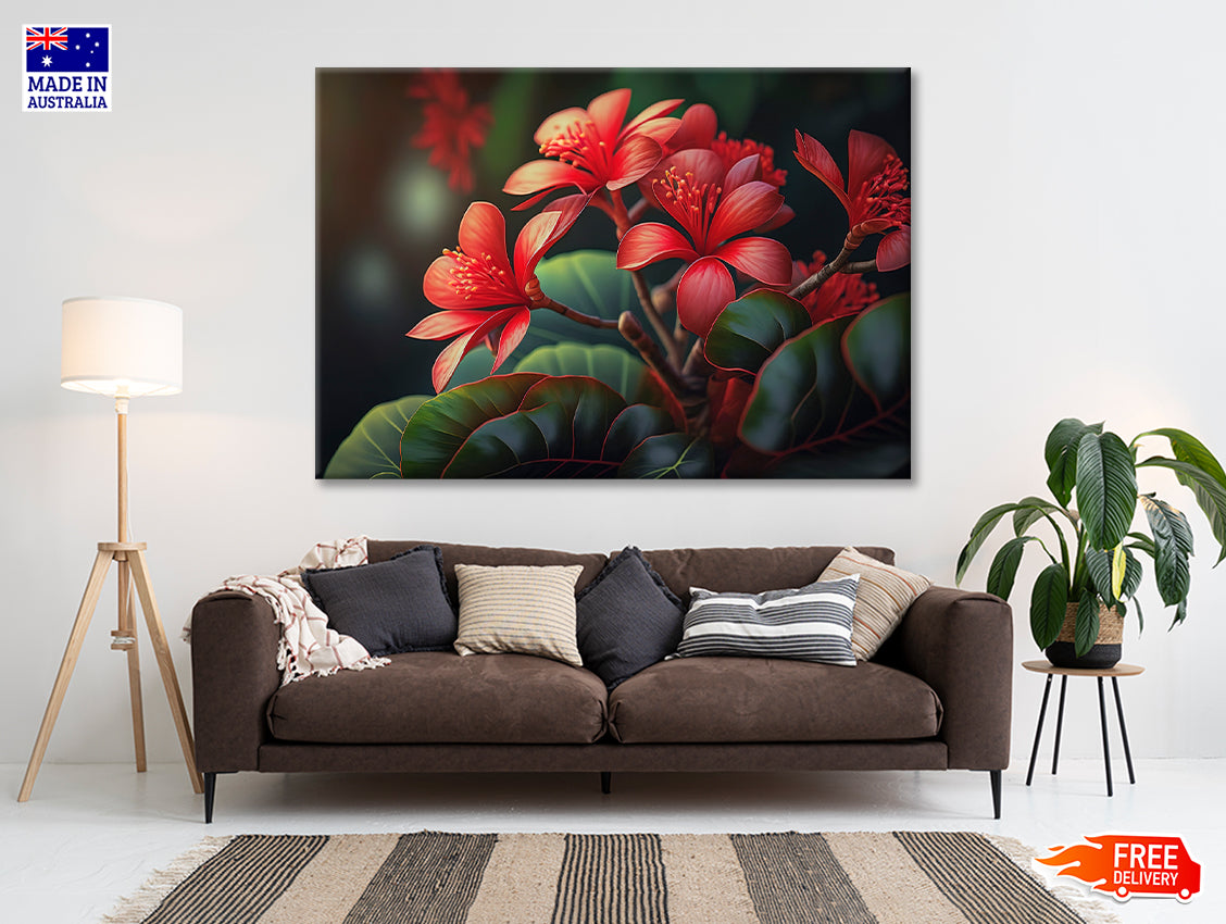 Red Tropical Flowers Print 100% Australian Made