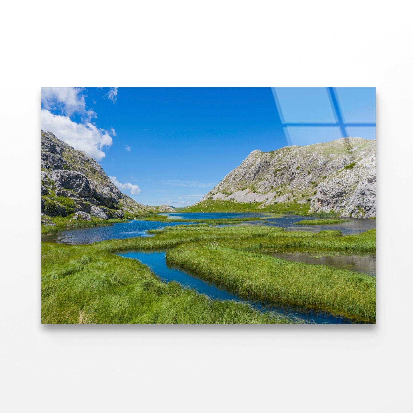 A River Flowing Through a Valley with Mountains Acrylic Glass Print Tempered Glass Wall Art 100% Made in Australia Ready to Hang