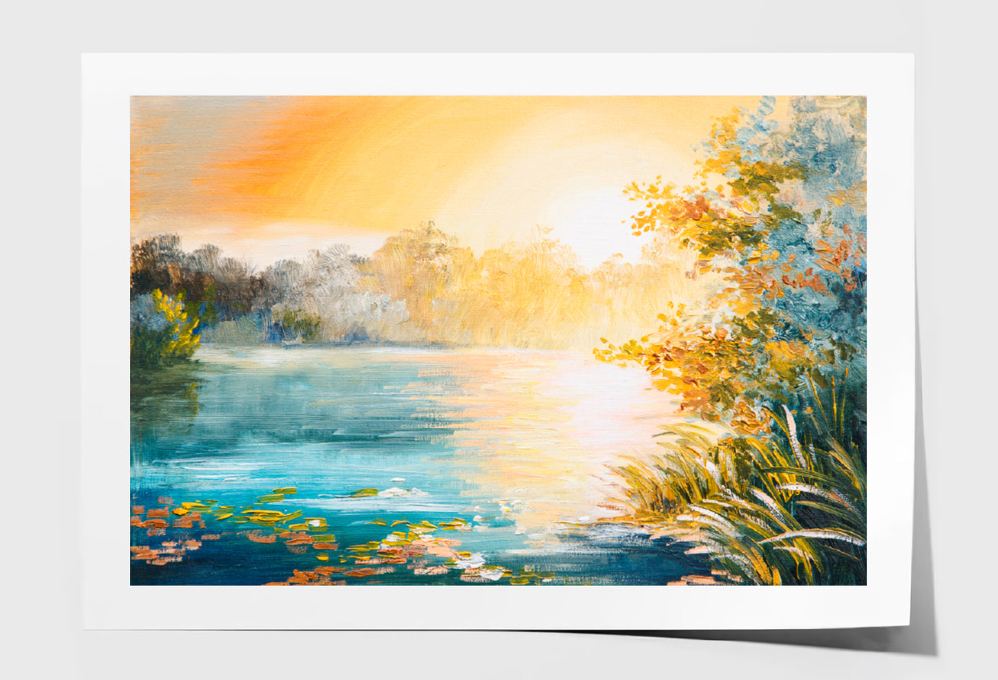 Sunset On The Lake Painting Limited Edition High Quality Print Unframed Roll Canvas None