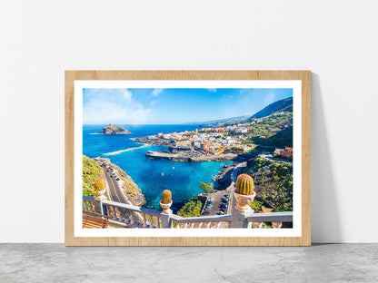 Garachico Town Of Tenerife Glass Framed Wall Art, Ready to Hang Quality Print With White Border Oak