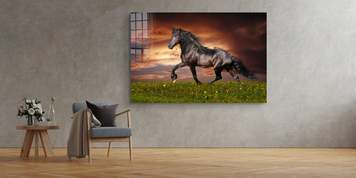 Horse in Grass Field UV Direct Aluminum Print Australian Made Quality