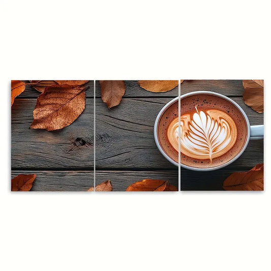 3pcs Hot Pumpkin Spiced Latte with Autumn Metal Print Ready to Hang Art
