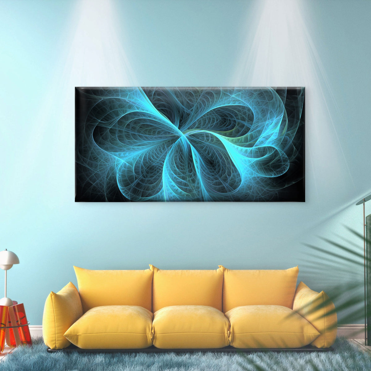 Blue Fractal Energy Wave Wall Art Canvas Office Home Room Framed 120x60cm