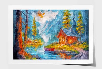 Log House. Cabin for Camping. Holidays in the Mountains. Beautiful Forest Nature Wall Art Limited Edition High Quality Print