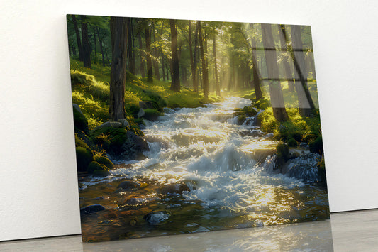 Autumn Forest, River Acrylic Glass Print Tempered Glass Wall Art 100% Made in Australia Ready to Hang