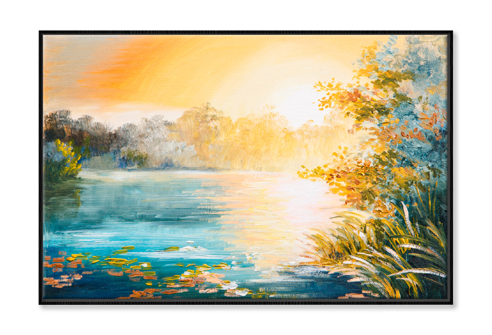 Sunset On The Lake Painting Limited Edition High Quality Print Canvas Box Framed Black