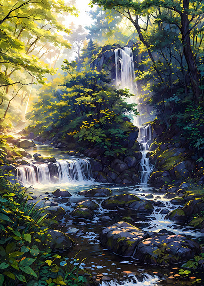 Tropical Forest Stream Waterfall 60x90cm Metal Print Ready to Hang