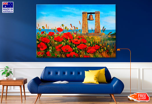 Poppies Near The Sea & Bell At Sunset Painting Wall Art Limited Edition High Quality Print