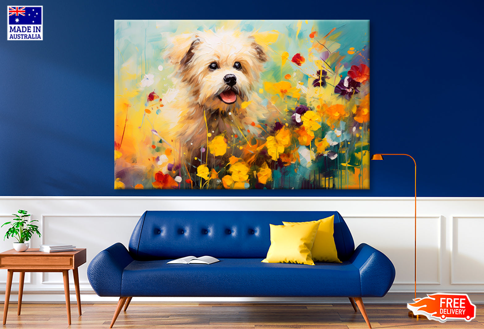 Dog In Flower Blossom Oil Painting Wall Art Limited Edition High Quality Print