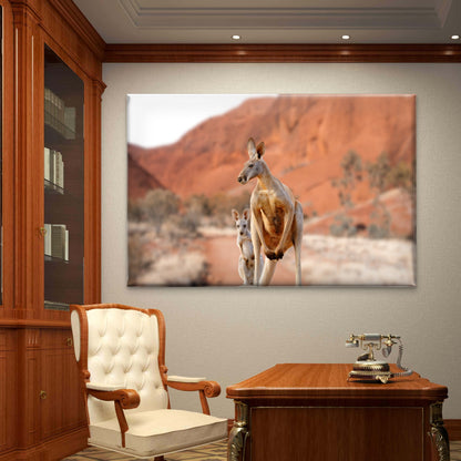 A Red Kangaroo Mother And Joey Exploring Outback Australia Wall Art Decor 100% Australian Made