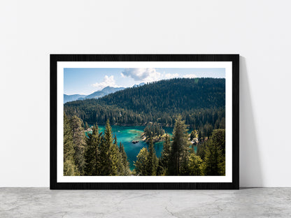 Mountain Landscapes In Switzerland Glass Framed Wall Art, Ready to Hang Quality Print With White Border Black