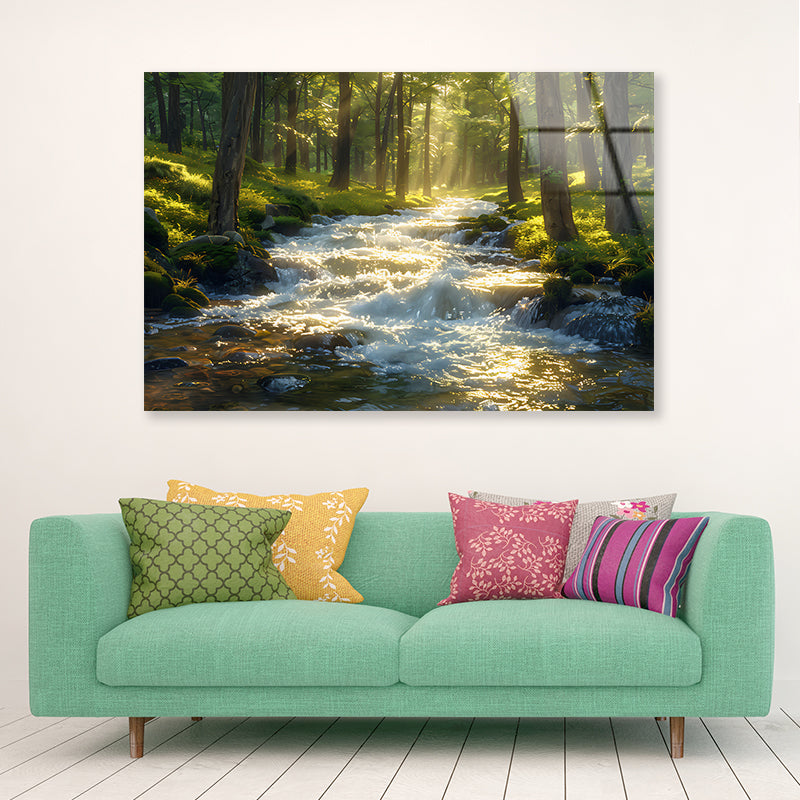 Autumn Forest, River Acrylic Glass Print Tempered Glass Wall Art 100% Made in Australia Ready to Hang