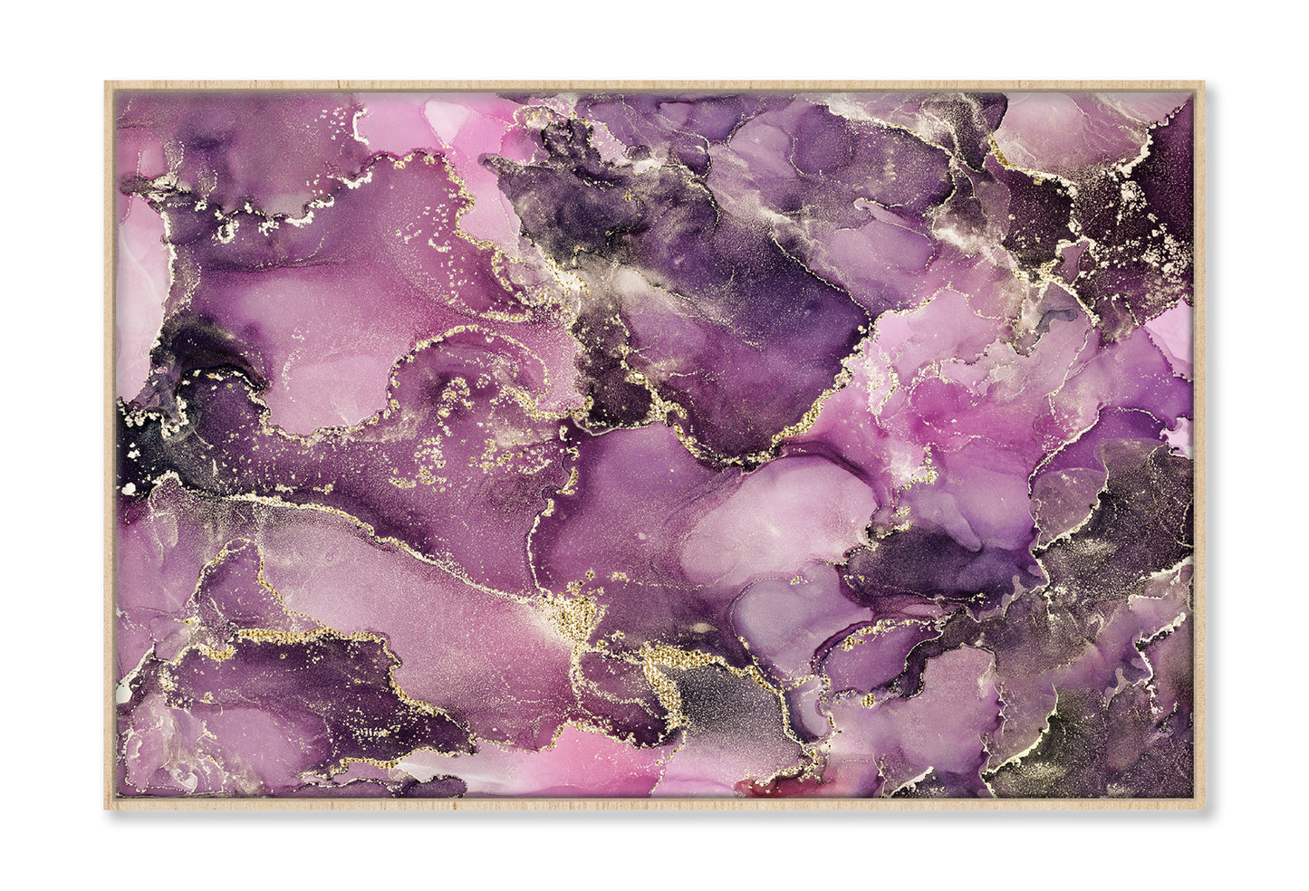 Violet & Gold Abstract Alcohol Ink Painting Wall Art Limited Edition High Quality Print Canvas Box Framed Natural