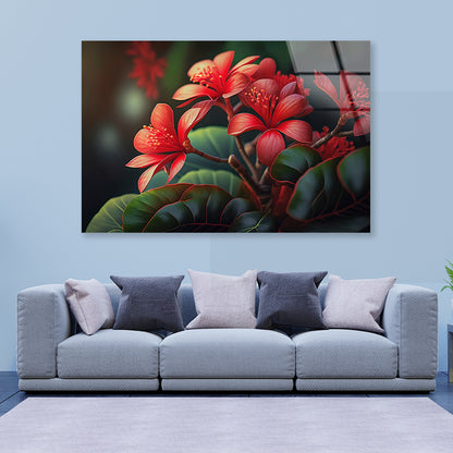 Red Tropical Flowers Acrylic Glass Print Tempered Glass Wall Art 100% Made in Australia Ready to Hang