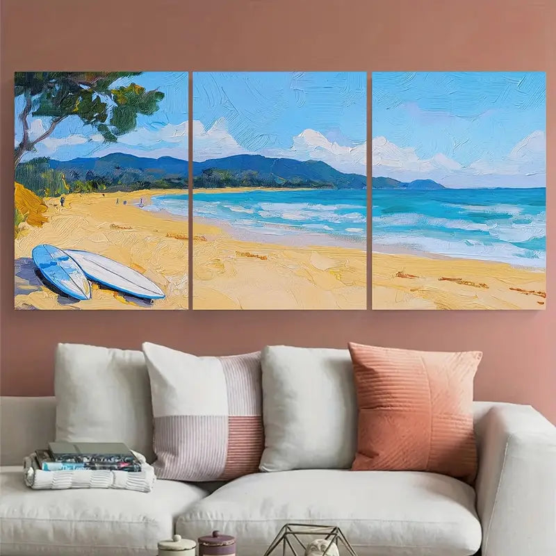 3pcs Tropical Surf Scene Sandy Beach Metal Print Ready to Hang Art