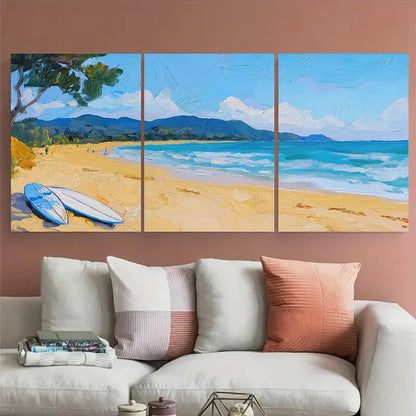 3pcs Tropical Surf Scene Sandy Beach Metal Print Ready to Hang Art