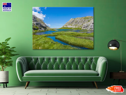 A River Flowing Through a Valley with Mountains Print 100% Australian Made