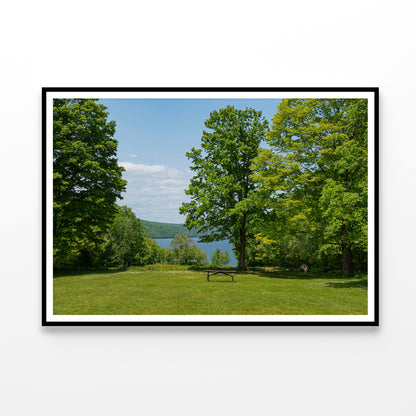 Picnic Table Located In Meadow with Lake Home Decor Premium Quality Poster Print Choose Your Sizes