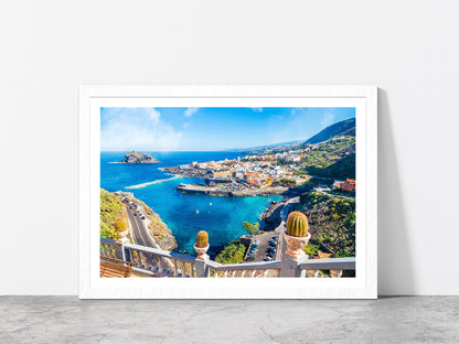 Garachico Town Of Tenerife Glass Framed Wall Art, Ready to Hang Quality Print With White Border White