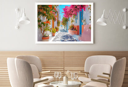 Beautiful Street with Flowers in Greece Home Decor Premium Quality Poster Print Choose Your Sizes