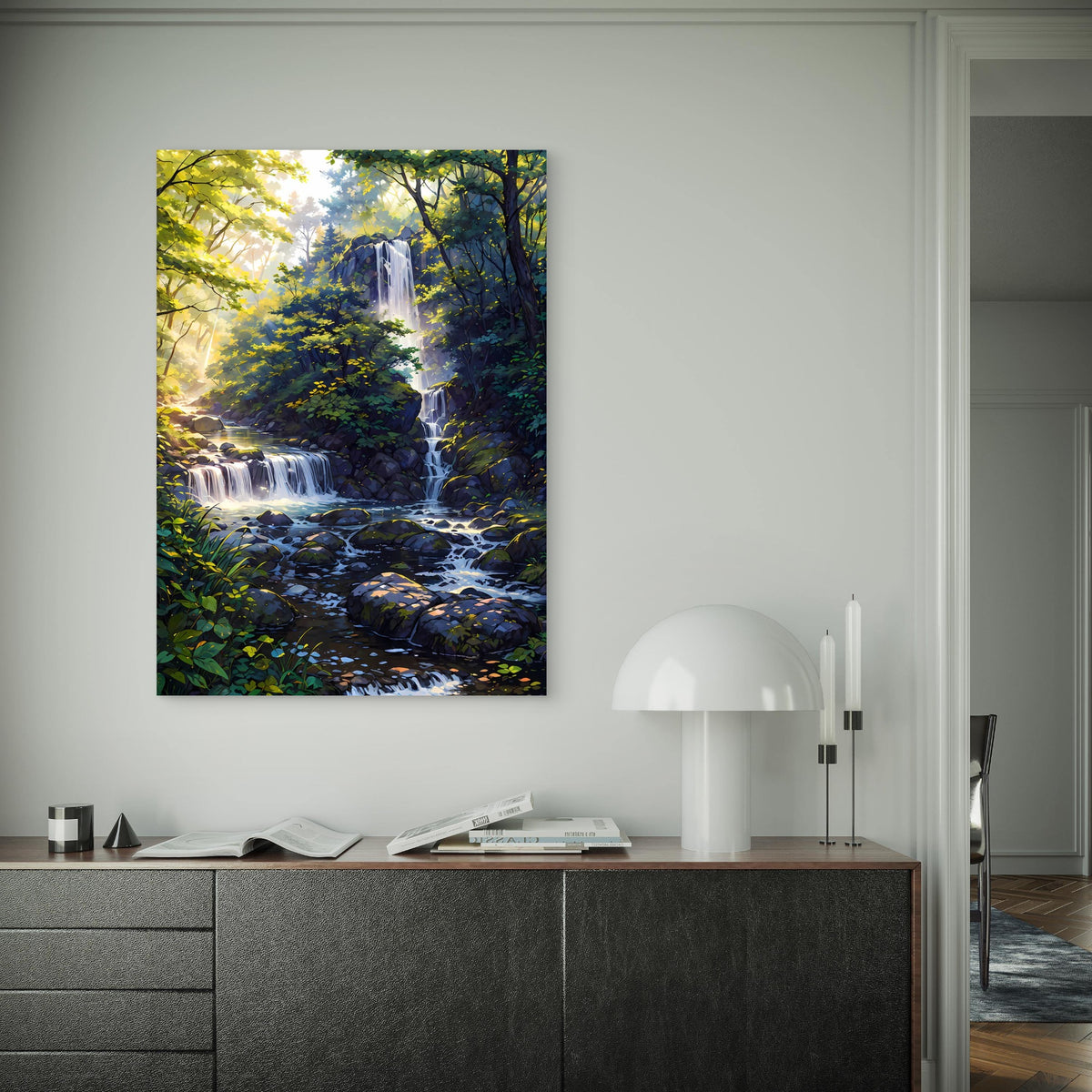 Tropical Forest Stream Waterfall 40x60cm Metal Print Ready to Hang