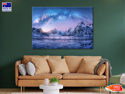 A Body of Water in the Foreground and Mountains Print 100% Australian Made