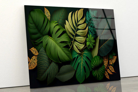 Lush Tropical Leaves in Vibrant Green Acrylic Glass Print Tempered Glass Wall Art 100% Made in Australia Ready to Hang