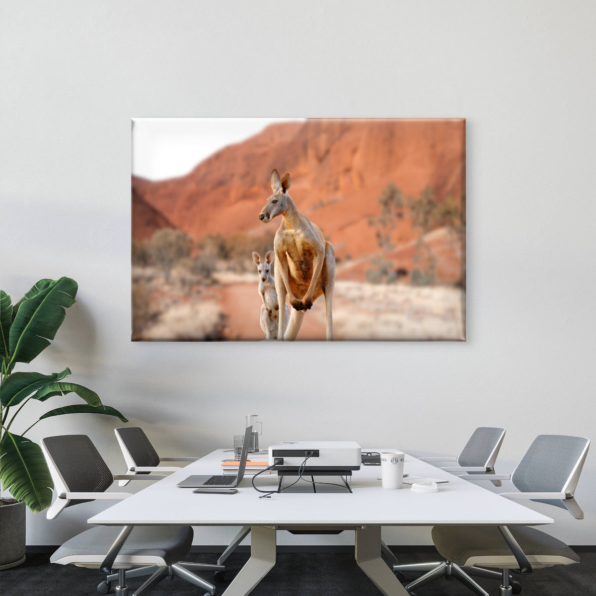A Red Kangaroo Mother And Joey Exploring Outback Australia Wall Art Decor 100% Australian Made