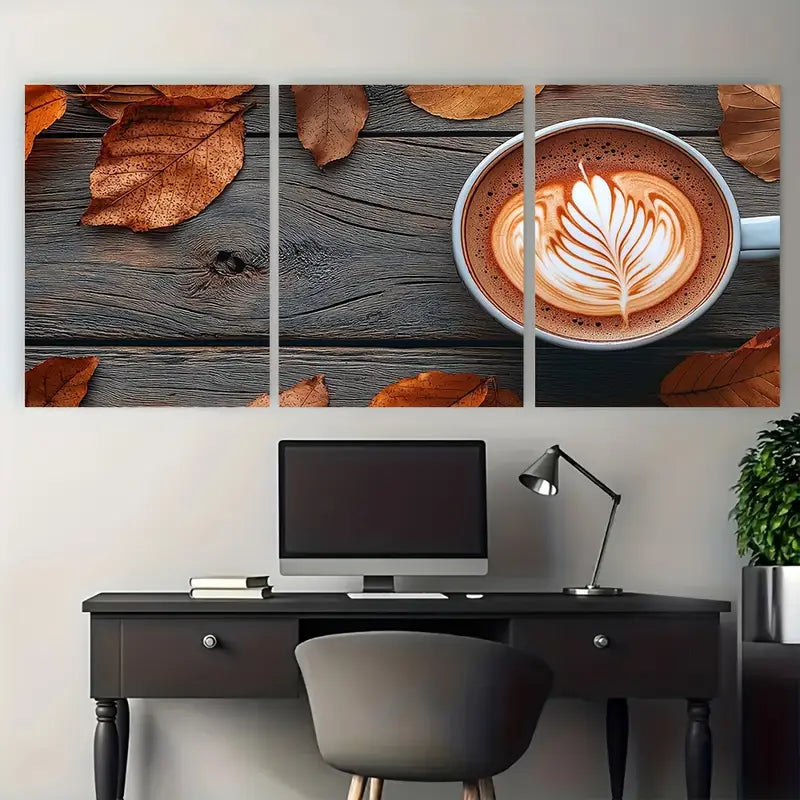 3pcs Hot Pumpkin Spiced Latte with Autumn Metal Print Ready to Hang Art